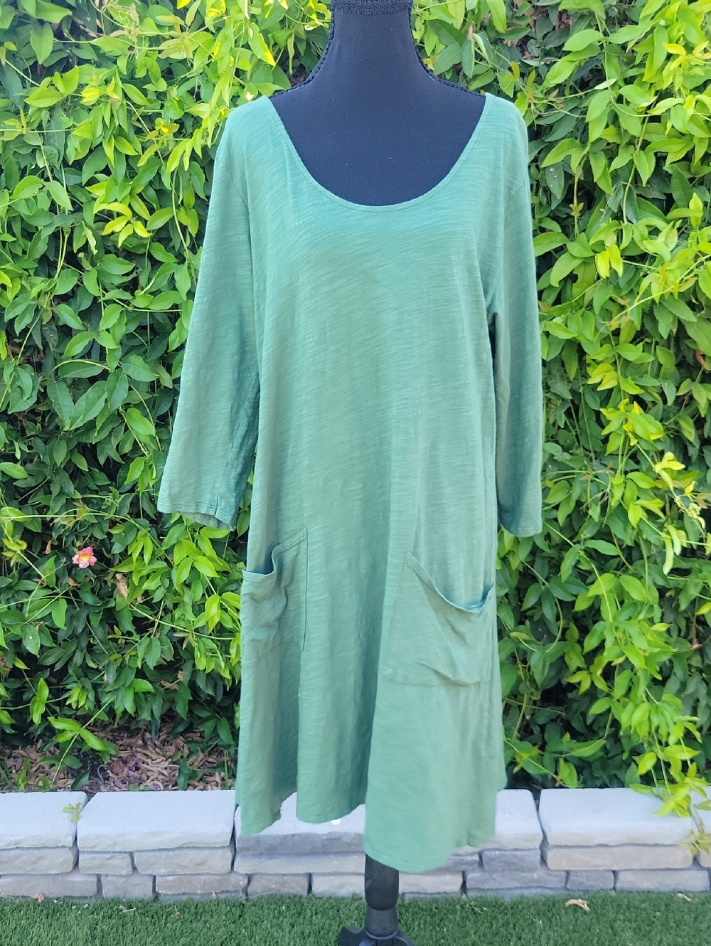 fresh produce 100% Cotton Green Scoop Neck Pocket Dress XL